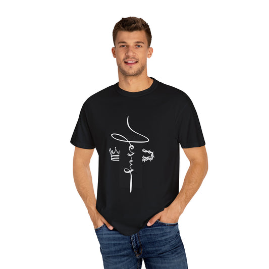 Unisex Garment-Dyed T-Shirt with Unique Line Art Design