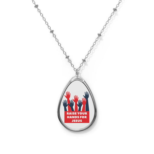 Faith-Inspired Oval Necklace | Raise Your Hands for Jesus Jewelry, Christian Gift, Spiritual Pendant, Religious Accessory